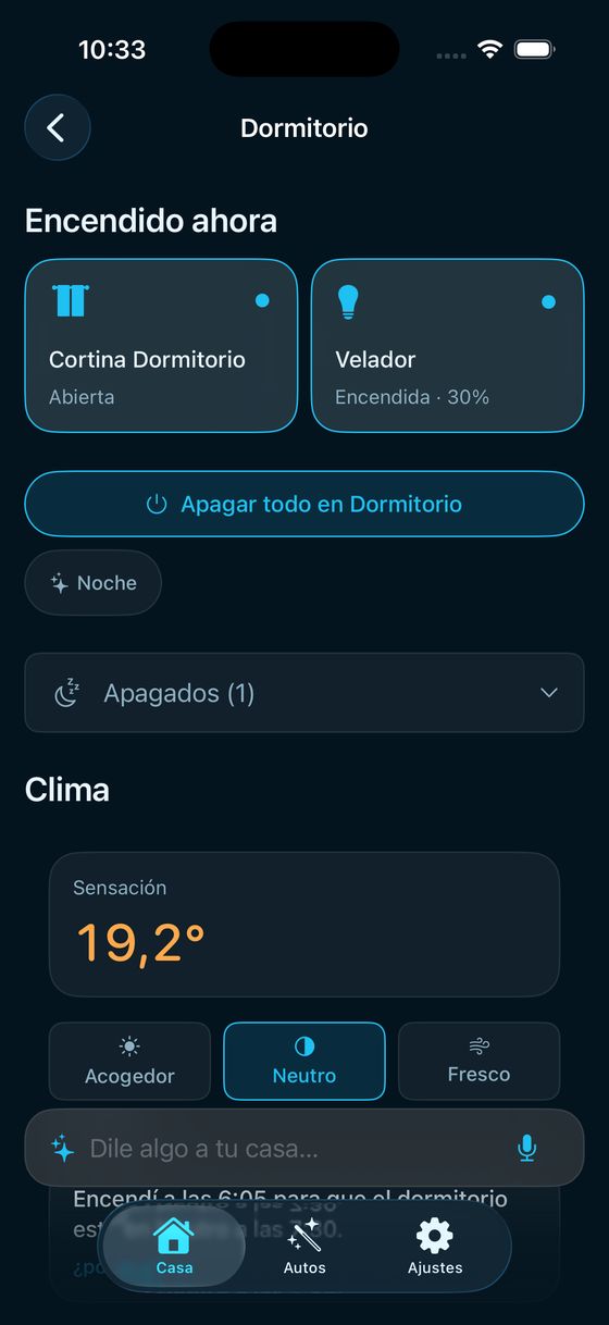 Pantalla de la app nicomótica