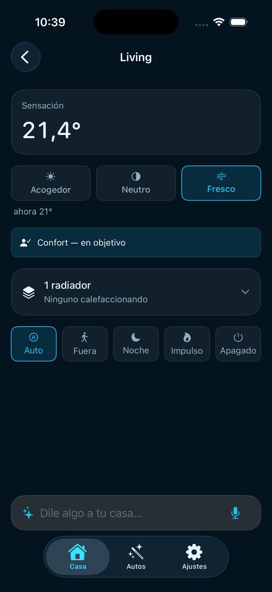Pantalla: App: clima de la pieza